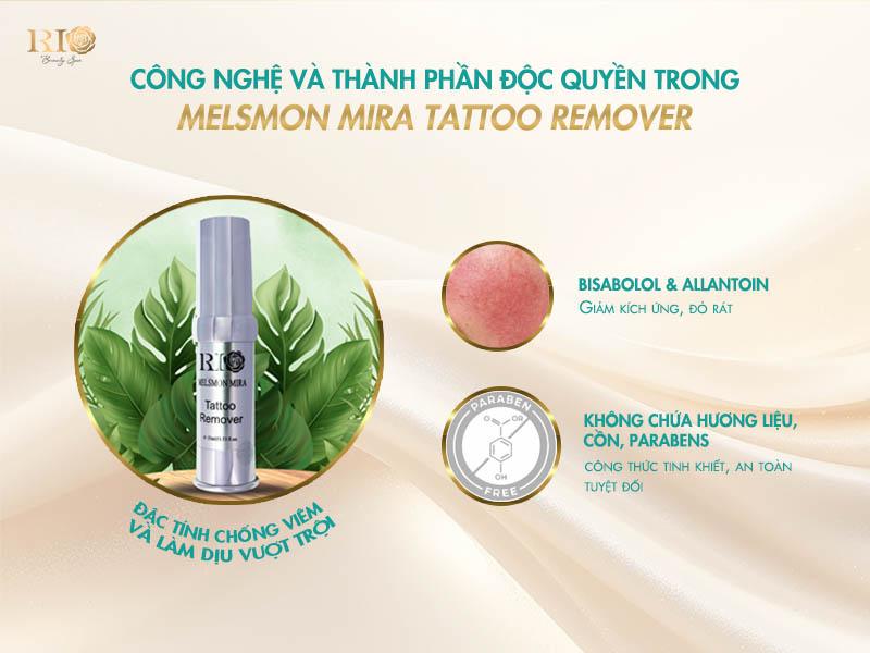 Melsmon Mira Tattoo Remover : Phục hồi da sau xóa xăm laser hoàn hảo 9 Kiểm soát viêm nhiễm là yếu tố then chốt để da phục hồi không tì vết và tránh các biến chứng. Melsmon Mira Tattoo Remover chứa các hoạt chất làm dịu và kháng khuẩn tự nhiên mạnh mẽ