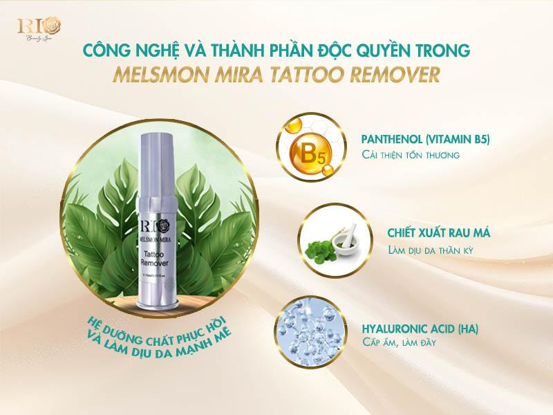 Melsmon Mira Tattoo Remover : Phục hồi da sau xóa xăm laser hoàn hảo 8 Panthenol (Pro-Vitamin B5) & Sodium Hyaluronate (Hyaluronic Acid): Dưỡng ẩm sâu và làm dịu tức thì