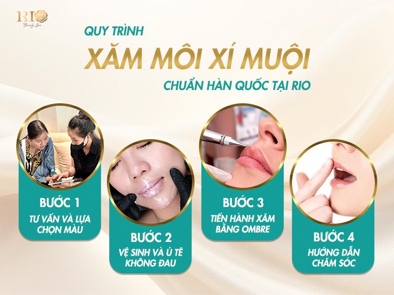 Tại Thẩm mỹ Rio Beauty, quy trình phun môi xí muội được thực hiện theo tiêu chuẩn Hàn Quốc, đảm bảo an toàn và mang lại hiệu quả thẩm mỹ cao.