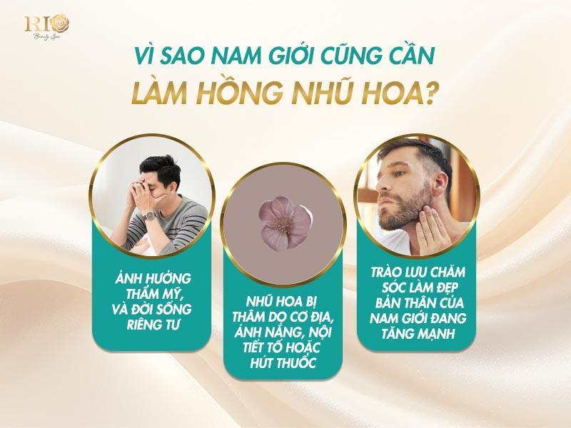 Cách làm hồng nhũ hoa cho nam giới hiệu quả và an toàn 2 Làm hồng nhũ hoa nam giới là bộ phận quan trọng, góp phần tạo nên vẻ đẹp hài hòa cho vùng ngực. Ở nam giới, nhũ hoa thâm đen hoặc không đều màu dễ gây mất thẩm mỹ, ảnh hưởng lớn đến sự tự tin khi mặc áo cởi trần, tham gia thể thao hay trong cuộc sống riêng tư.