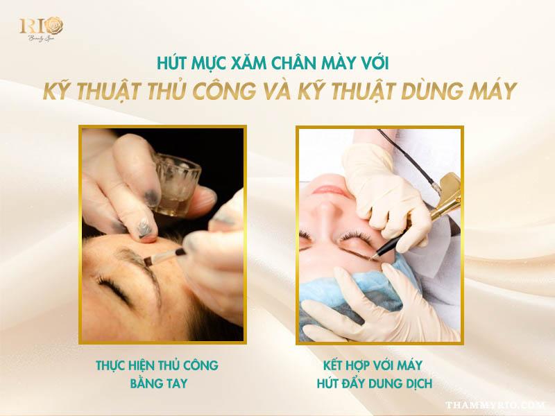 Phương pháp hút mực chân mày bằng dung dịch có an toàn không? 3 So sánh kỹ thuật hút mực chân mày bằng dung dịch thủ công và kết hợp máy hút đẩy dung dịch.