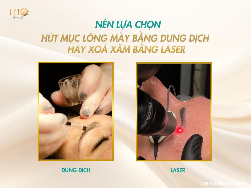 Phương pháp hút mực chân mày bằng dung dịch có an toàn không? 5 So sánh hút mực chân mày bằng dung dịch và xóa xăm bằng laser để chọn giải pháp phù hợp.