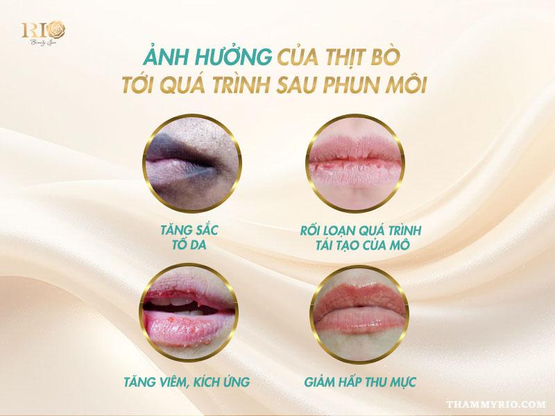 Phun môi 1 tháng ăn thịt bò được không? Lỡ ăn có sao không? 3 Ảnh hưởng của thịt bò tới môi sau phun môi 1 tháng ăn thịt bò được không