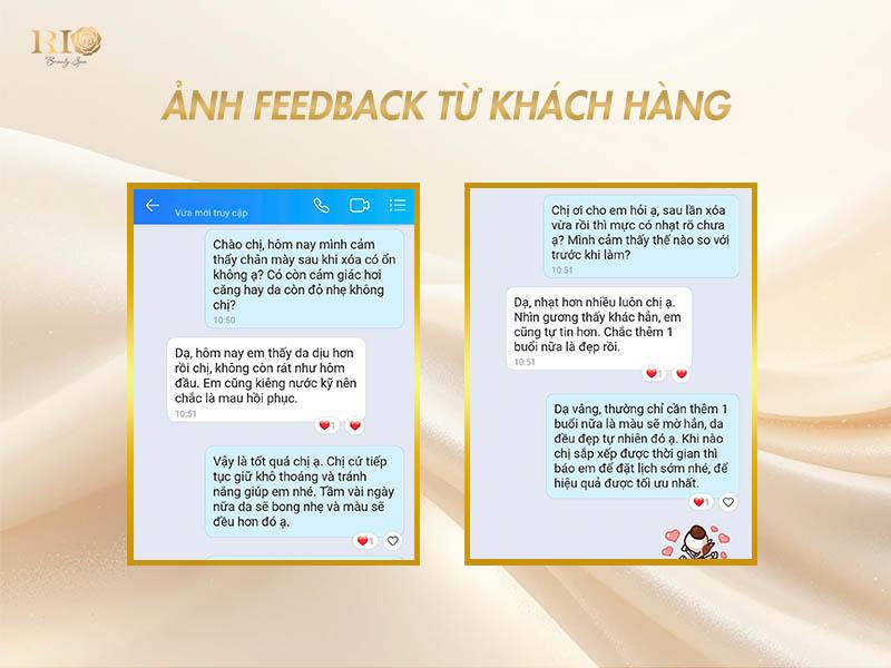 Tin nhắn Feedback từ khách hàng đã xóa xăm lông mày tại Thẩm Mỹ Rio Beauty Clinic