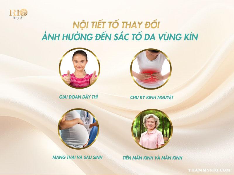 Nội tiết tố thay đổi gây ảnh hưởng sắc tố, khiến cần khử thâm vùng kín
