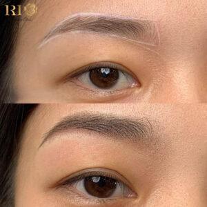 Hình ảnh thực tế khách hàng sau khi phun mày chạm hạt.