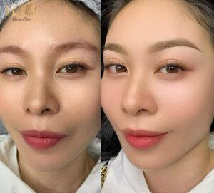 Kết quả phun mày chạm hạt đẹp tự nhiên.