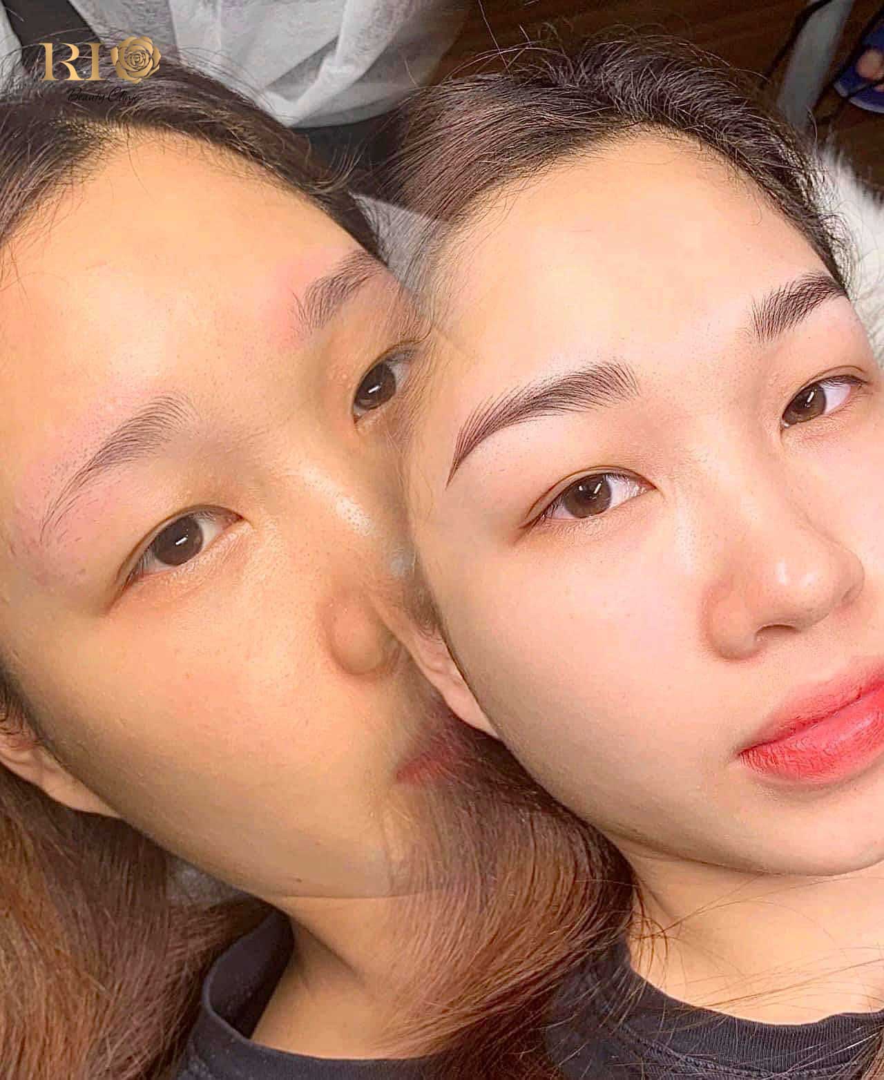 Khách hàng sau khi làm dịch vụ điêu khắc lông mày