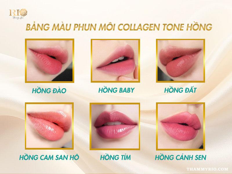 Bảng màu môi collagen hot trend - Nên phun môi màu gì? 3 Bảng màu môi collagen tone hồng nhẹ nhàng, tươi tắn và trẻ trung.