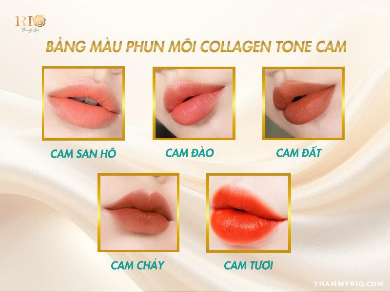 Bảng màu môi collagen hot trend - Nên phun môi màu gì? 4 Bảng màu môi collagen tone cam trẻ trung, năng động, phù hợp xu hướng.