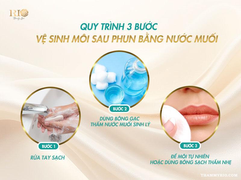 Cách vệ sinh môi sau khi xăm để giữ màu lâu dài 3 Quy trình 3 bước vệ sinh môi sau phun bằng nước muối