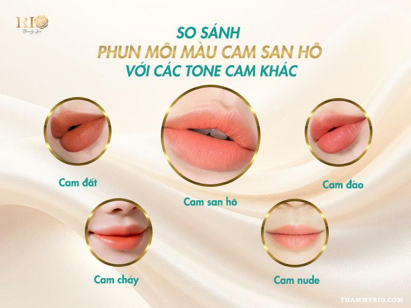 Phun môi màu cam san hô giá bao nhiêu? Đối tượng nên phun 3 So sánh phun môi màu cam san hô với cam đào, cam đất và cam đỏ để chọn tone phù hợp nhất với sắc da.