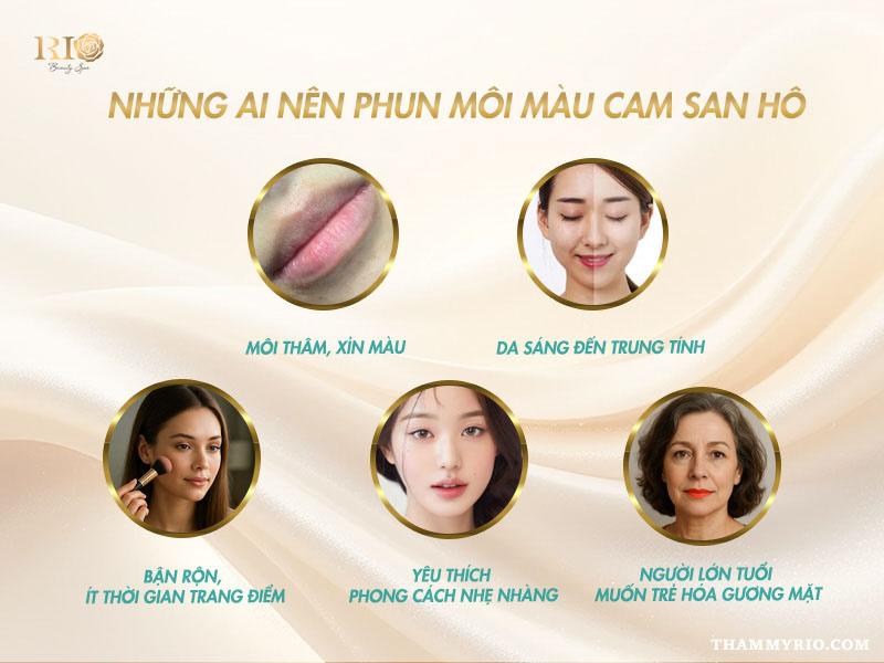 Phun môi màu cam san hô giá bao nhiêu? Đối tượng nên phun 4 Những ai nên phun môi màu cam san hô – gợi ý tone môi lý tưởng cho người da sáng, da trung bình và môi thâm.