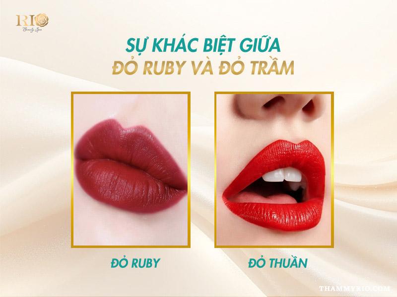 Phun môi màu đỏ ruby – Tôn nét quyến rũ kiêu sa tự nhiên 3 So sánh phun môi màu đỏ ruby và đỏ thuần về sắc độ và độ tươi màu.