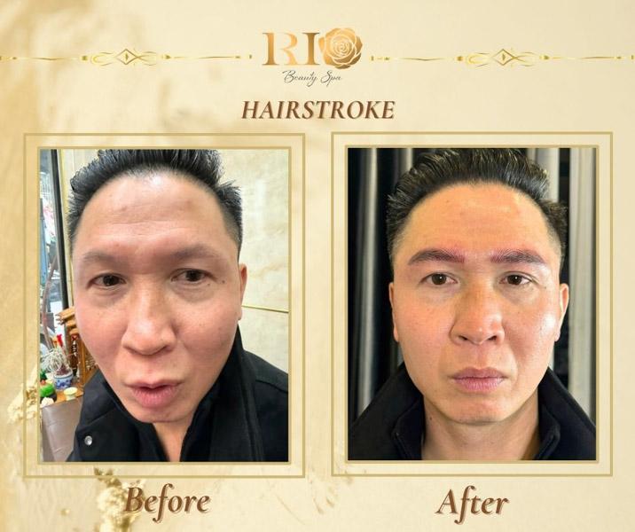 Before-after xăm lông mày nam Hairstroke: Từ lông mày thưa thành sắc nét nam tính 