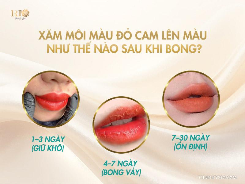 Phun môi màu đỏ cam: 10 điều cần biết để lên tone chuẩn 5 Xăm môi màu đỏ cam lên màu như thế nào sau khi bong?