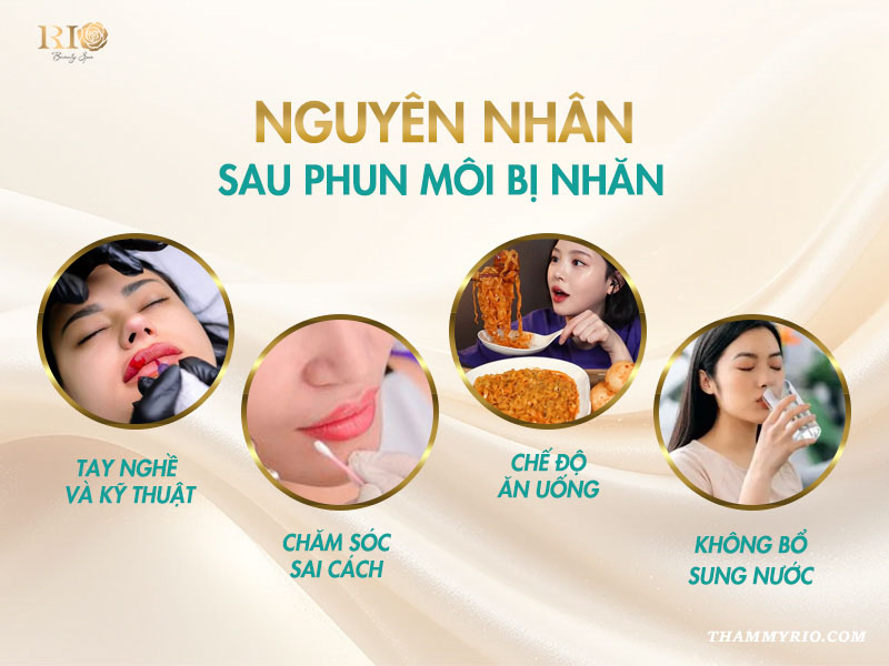 Nguyên nhân môi bị nhăn sau khi phun và tình trạng môi khô sau phun.