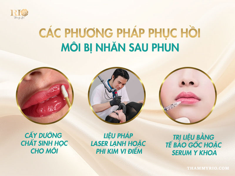 Minh họa phương pháp phục hồi môi bị nhăn sau khi phun.