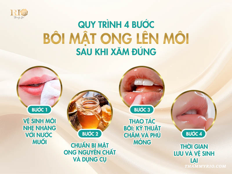 Hướng dẫn 4 bước bôi mật ong lên môi sau khi xăm hiệu quả 4 Quy trình 4 bước bôi mật ong lên môi sau khi xăm đúng