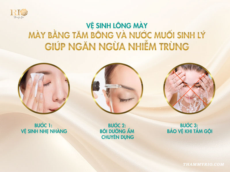 Hướng dẫn chăm sóc mày sau phun đúng cách: Vệ sinh lông mày bằng tăm bông và nước muối sinh lý