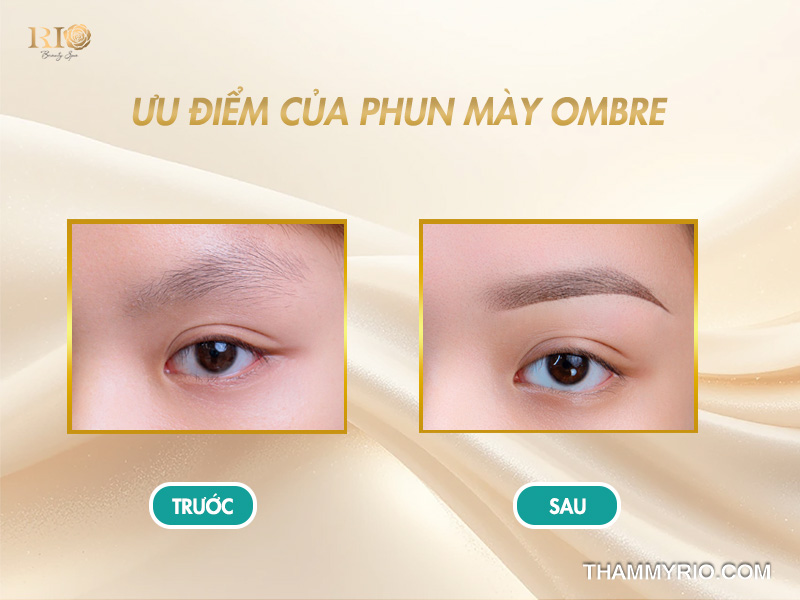 Ưu nhược điểm của phun mày ombre gồm before-after của khách hàng với mày ombre dáng mày đậm nét