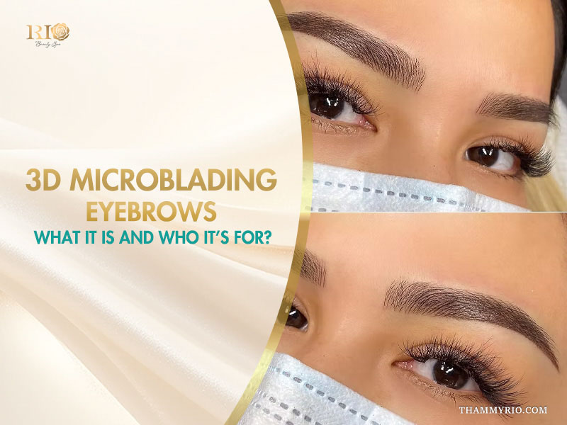 Close up of 3d microblading eyebrows results on a woman at Rio Beauty Spa.