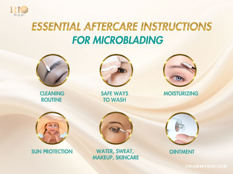 After microblading care for long-lasting, natural eyebrows 5 Essential aftercare instructions for microblading: Cleaning, moisturizing, sun protection.