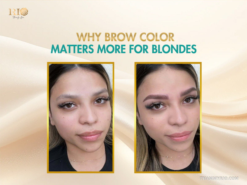 How to find ideal brow color for blondes for a natural look 2 Before and after comparison showing why choosing the right brow color for blondes is essential for facial definition.