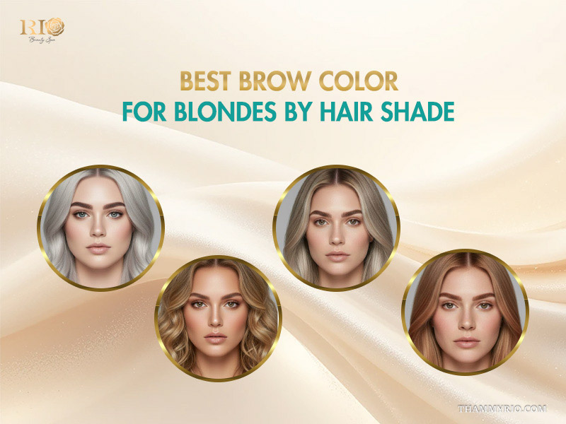 How to find ideal brow color for blondes for a natural look 5 Four examples of the best brow color for blondes categorized by different hair shades from platinum to strawberry blonde.