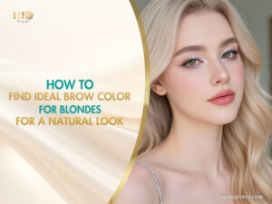 Model with wavy blonde hair showing the ideal brow color for blondes for a natural look.