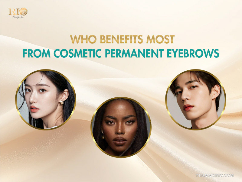 Cosmetic eyebrows: what to know before choosing 3 Diverse models showing the benefits of cosmetic eyebrows for different skin tones and genders.