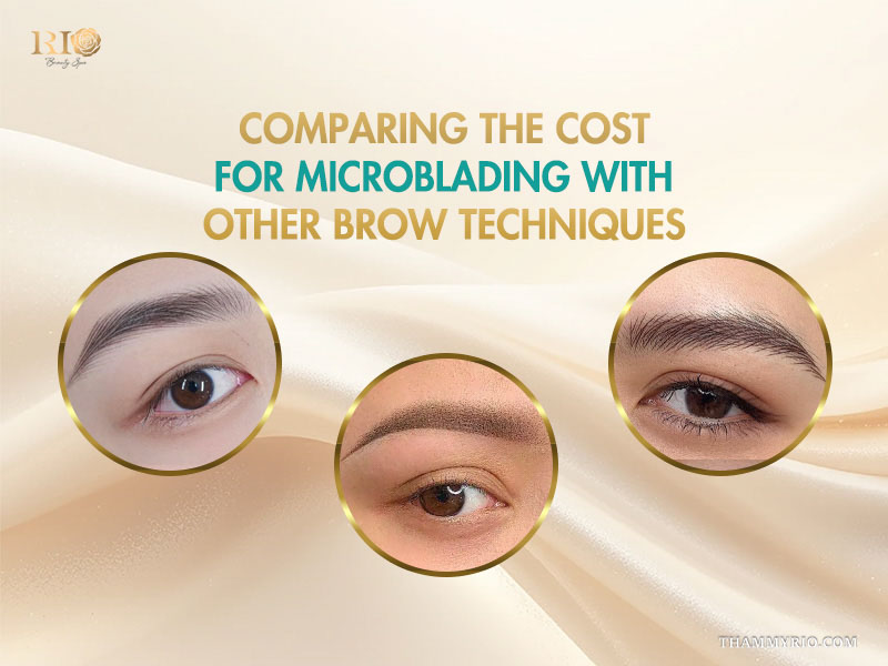 Comparison of cost microblading vs ombre powder and hairstroke techniques for natural eyebrows.