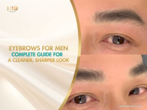 Professional result of groomed eye brows for men featuring a sharp, clean, and masculine shape.