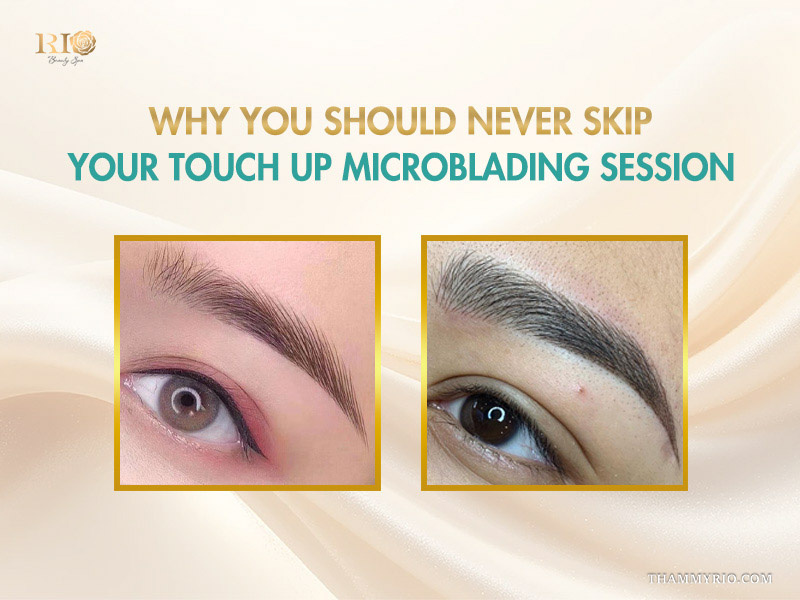 Comparison of two perfectly shaped eyebrows demonstrating the benefits of a microblading touch up.