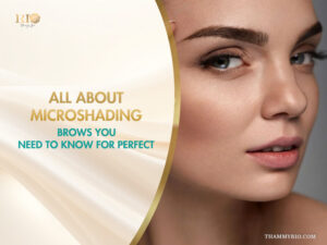 A woman with perfectly defined eyebrows after a microshading treatment.