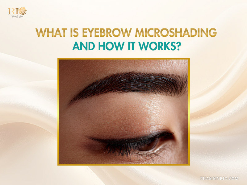 Detailed close-up of eyebrow microshading results for a natural filled-in look.
