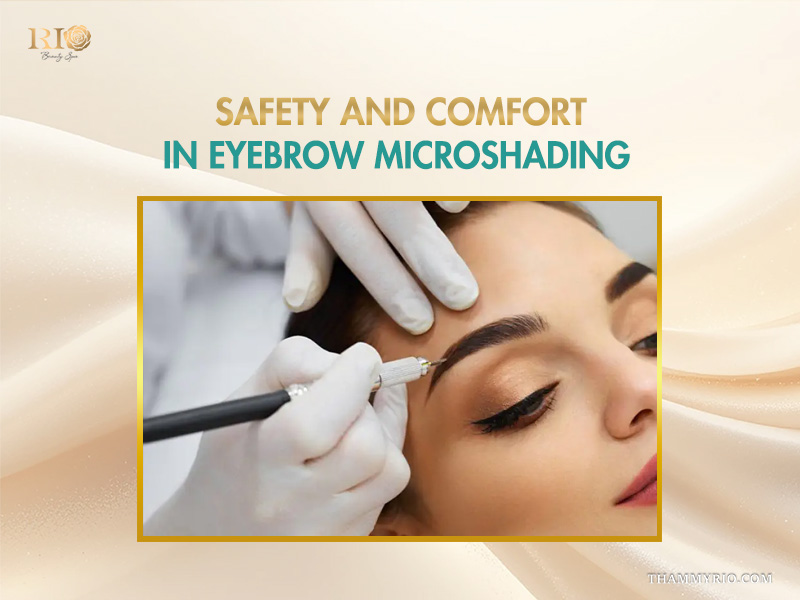 Professional technician performing eyebrow microshading ensuring safety and comfort for the client.