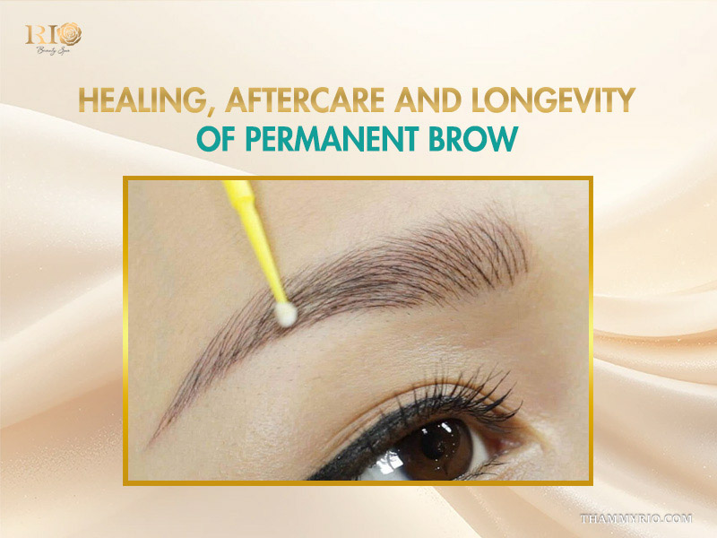 Close-up of permanent brow healing and aftercare application for long-lasting color.