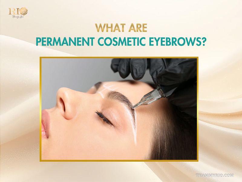 Professional permanent cosmetic eyebrows procedure being performed at Rio Beauty Spa.
