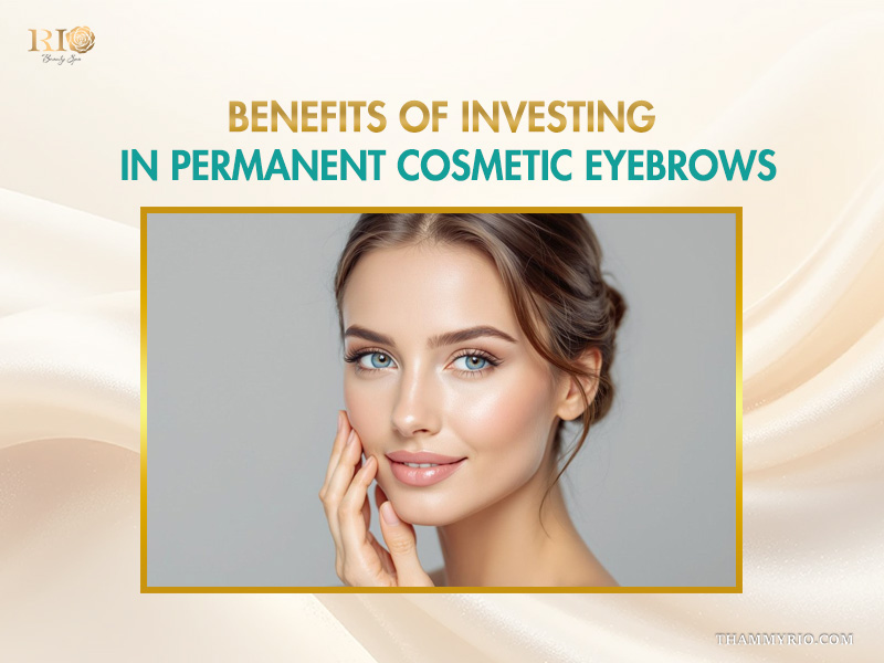 Beautiful woman with perfectly shaped permanent cosmetic eyebrows at Rio Beauty Spa.