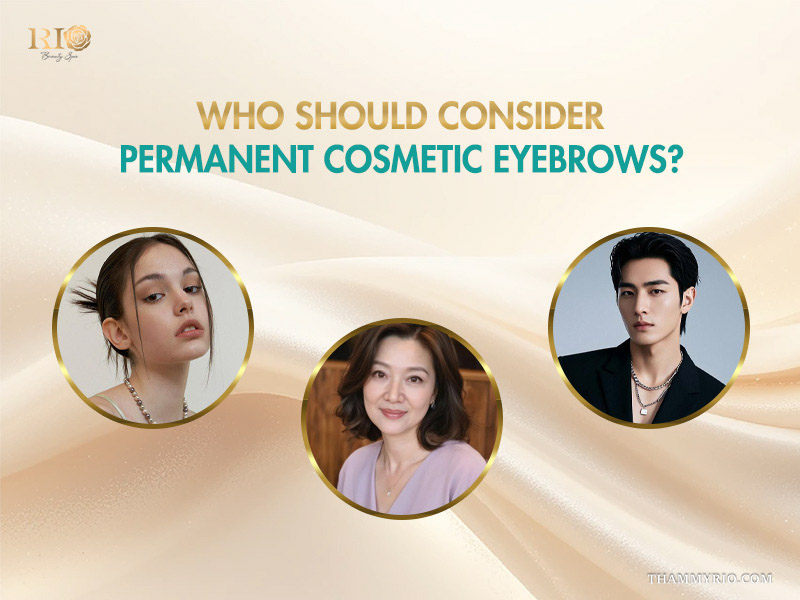 Portraits of diverse people who should consider permanent cosmetic eyebrows including young women and men.