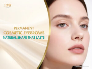 Close up of a beautiful woman with a natural shape that lasts after a permanent cosmetic eyebrows procedure.