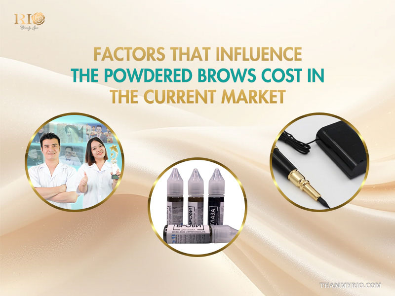 Infographic showing artist expertise, ink quality, and equipment as factors that influence the powdered brows cost.