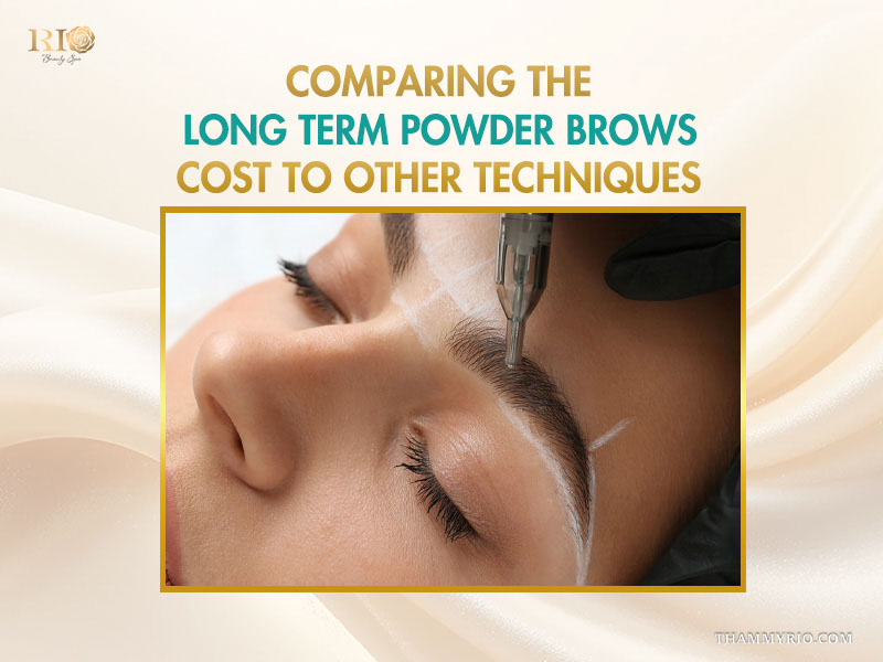 Close-up of a permanent makeup procedure comparing long term powdered brows cost to other beauty techniques.