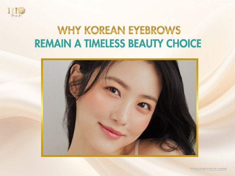 A beautiful woman with elegant Korean eyebrows representing a timeless and classic beauty trend.
