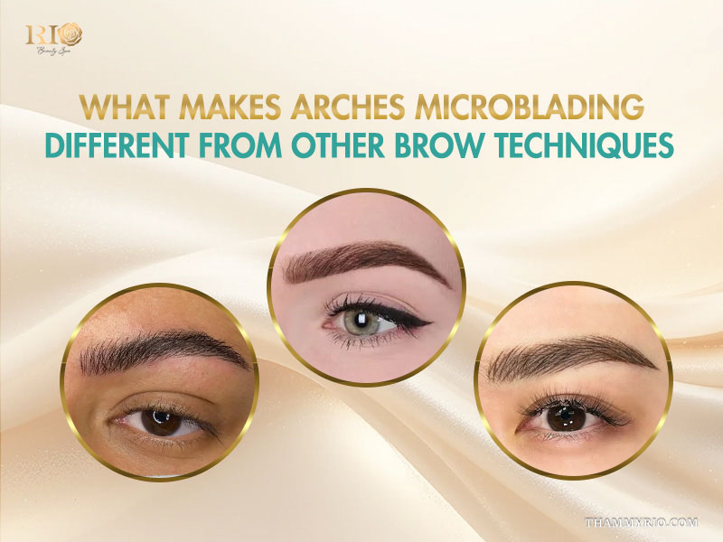 Comparison of different eyebrow styles created by arches microblading at Rio Beauty Spa.