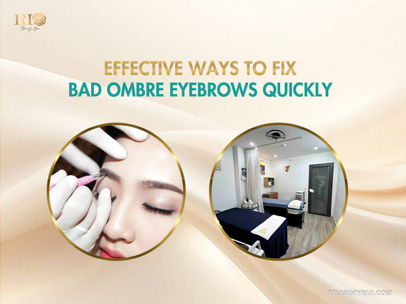 Professional technician correcting bad ombre eyebrows for a client in a modern beauty spa.