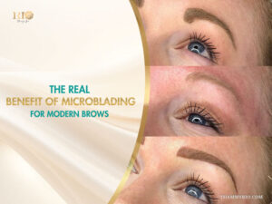 Comparison of real results showing the benefit of microblading for creating modern and natural eyebrows.