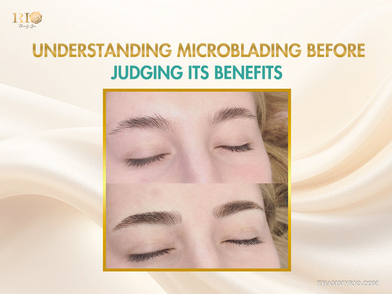 Before and after close-up showing the aesthetic benefit of microblading for sparse eyebrows.