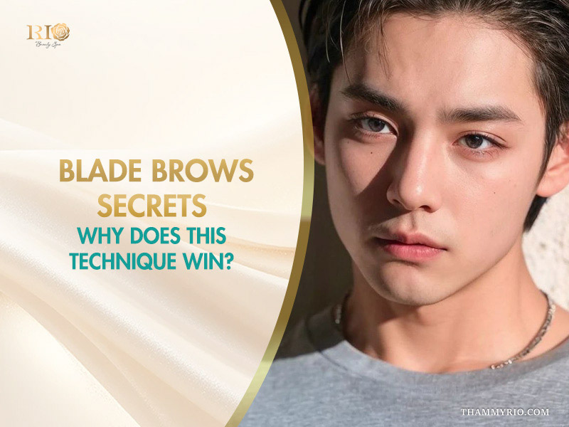 Close-up of a man with natural blade brows hairstyle and groomed eyebrows by Rio Beauty Spa.